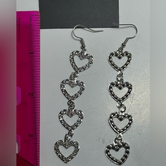 Saks Fifth Avenue Silver Tone 4 Dangling Heart  Pave Crystal Hook Earrings - Picture 4 of 6